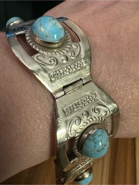 Vintage Turquoise Stone 5-panel 925 Silver bracelet.